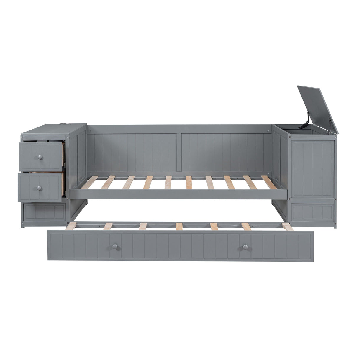Daybed With Storage Arms, Trundle And Charging Station