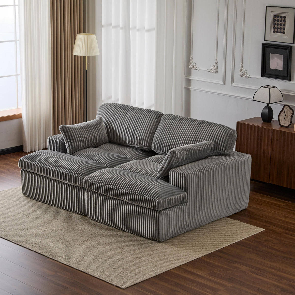 Double Chaise Lounge Chair, Oversized Upholstered Sleeper Cloud Couch