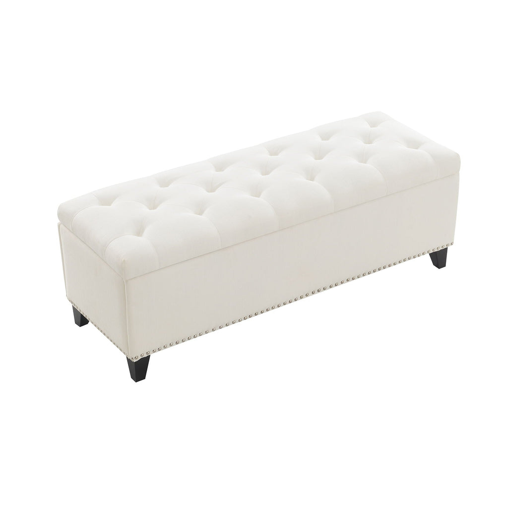Button-Tufted Storage Ottoman With Safety Close Hinge