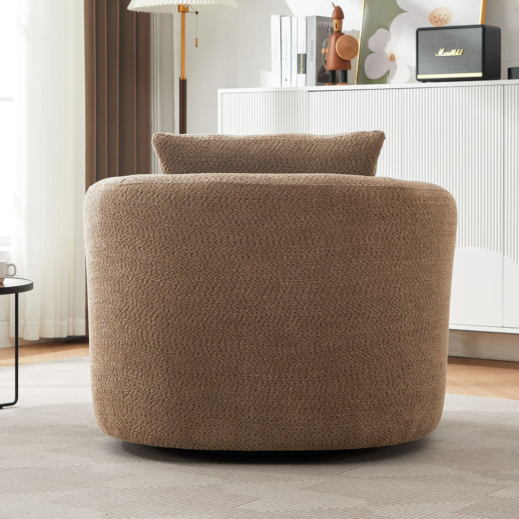 360° Swivel Barrel Sofa Chair With Throw Pillow, Upholstered Accent Chair