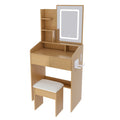 Vanity Table With LED Mirror, Power Outlet, Hairdryer Holder & Padded Stool