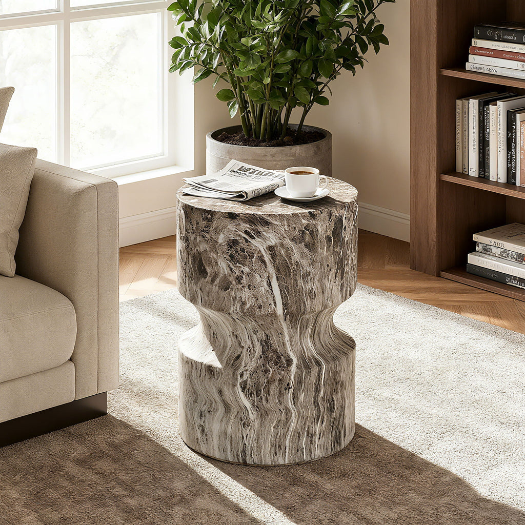 Outdoor Geometric Round End Table - Marble