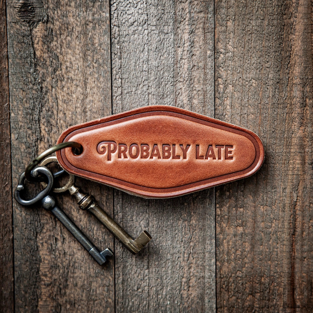 Probably Late Leather Motel Keychain