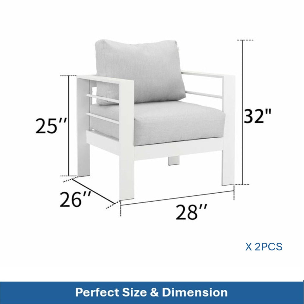 Modern All-Weather Patio Armchairs & Thick Cushions (Set of 2)