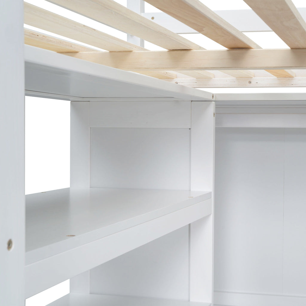 Loft Bed With Built In Wardrobe, Desk, Shelves And Drawers