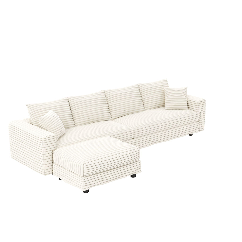 4 Seat Sofa With Soft Pillows And Movable Ottoman