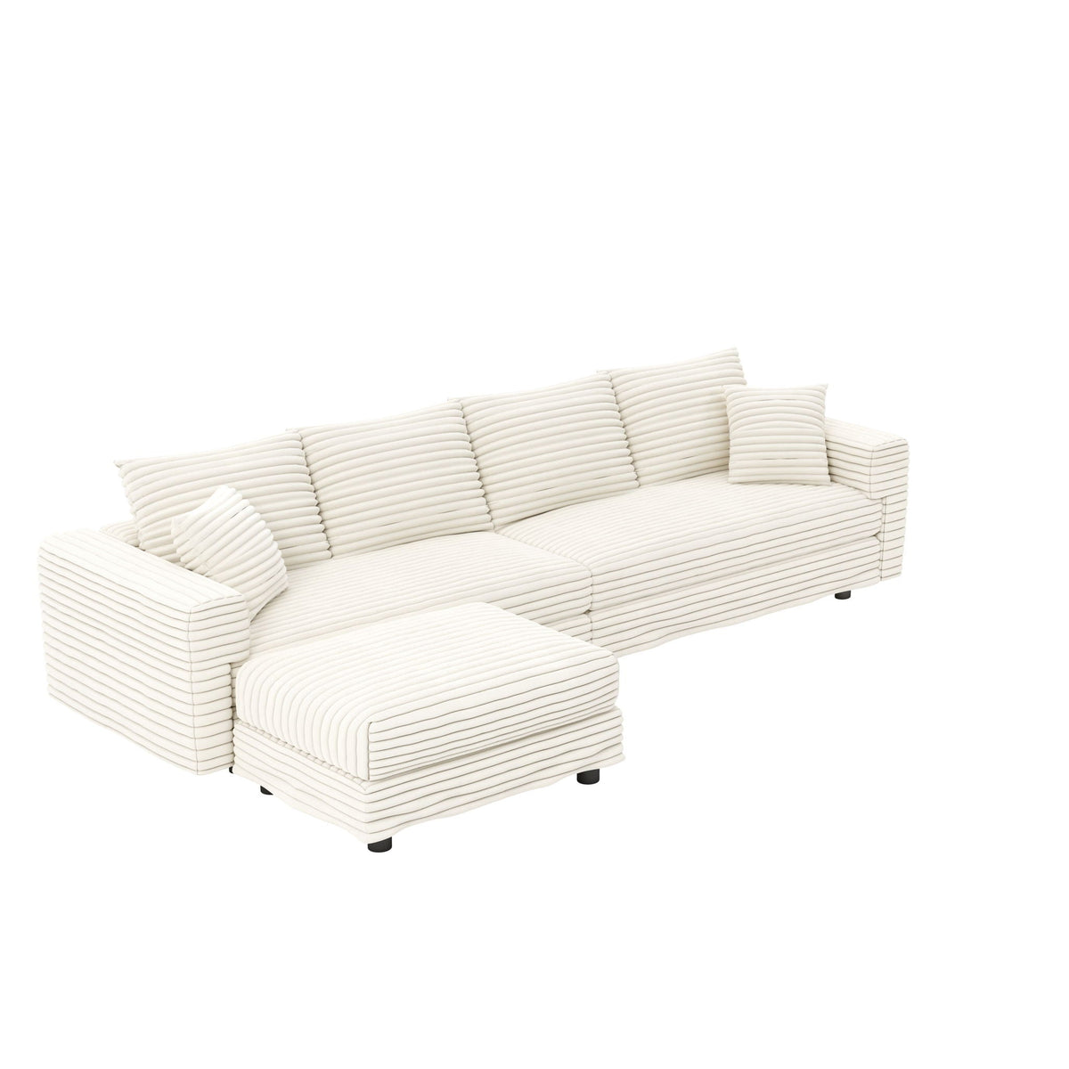 4 Seat Sofa With Soft Pillows And Movable Ottoman
