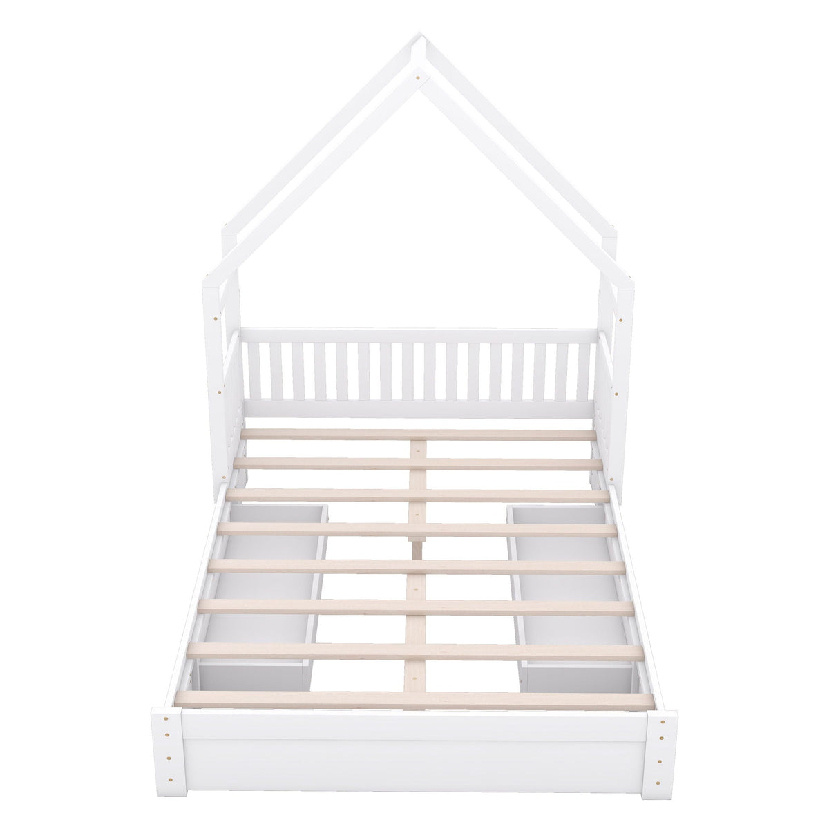 House Style Platform Bed With Guardrail And 2 Drawers