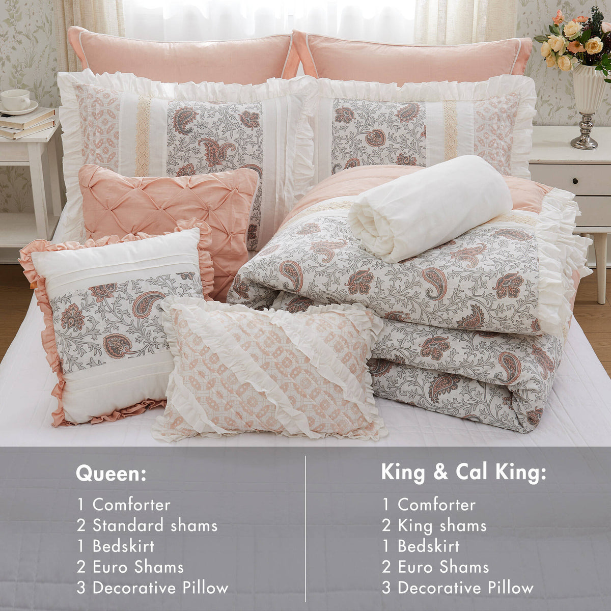 9 Piece Cotton Percale Comforter Set Blush