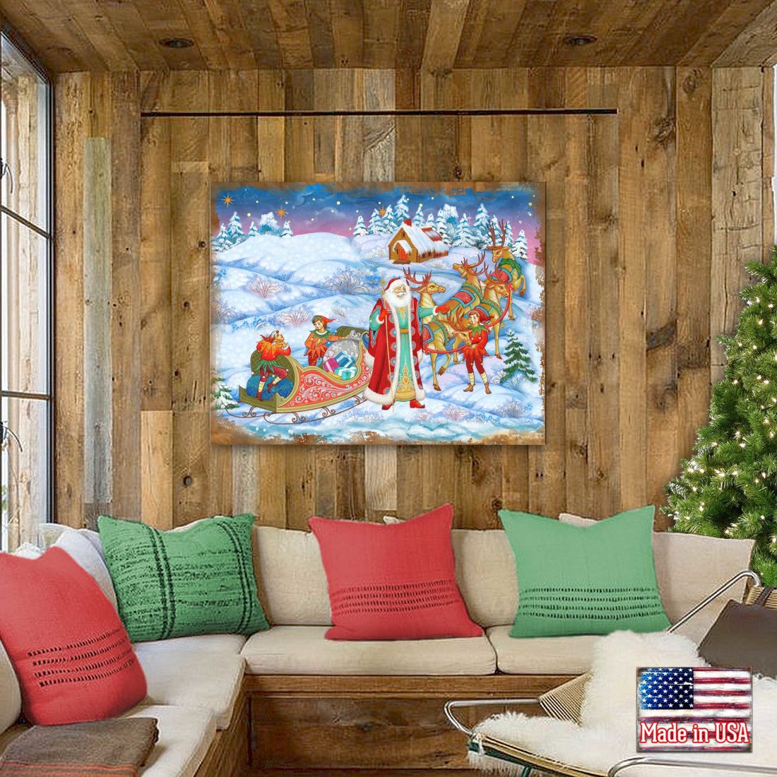 Bellowed Carrier Santa Wooden Wall Art by G. DeBrekht - Christmas Santa Snowman Decor - 8173843B