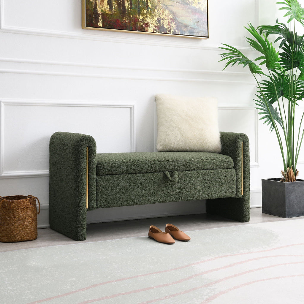 Modern Teddy Upholstered Large Bed End Bench With Arms And Storage