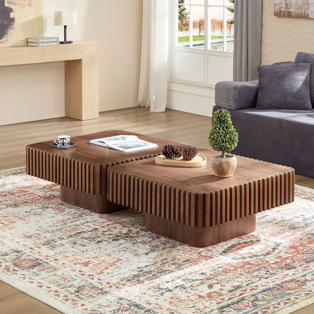 31.5 Inch Modern Handcraft Drum Coffee Table Walnut