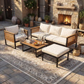 Outdoor 4-Piece Acacia Wood and Metal Patio Sofa Set