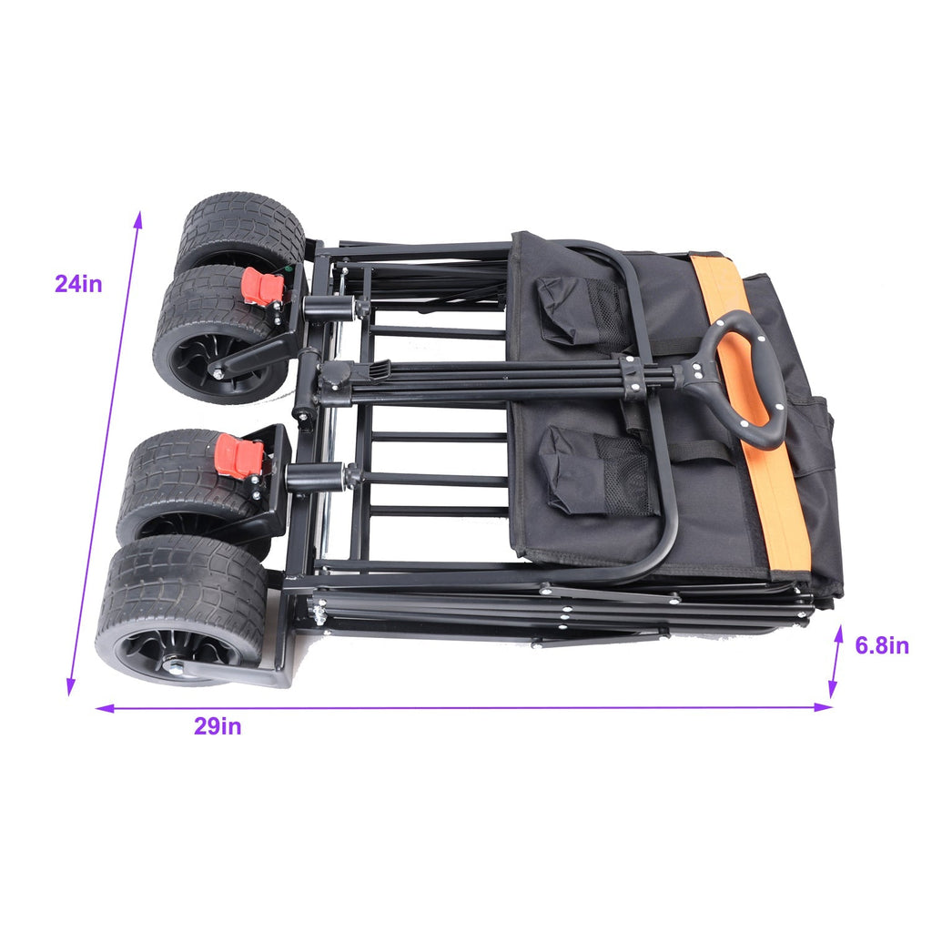 Big Large Capacity Folding Wagon Cart with Extender (Black + Orange)