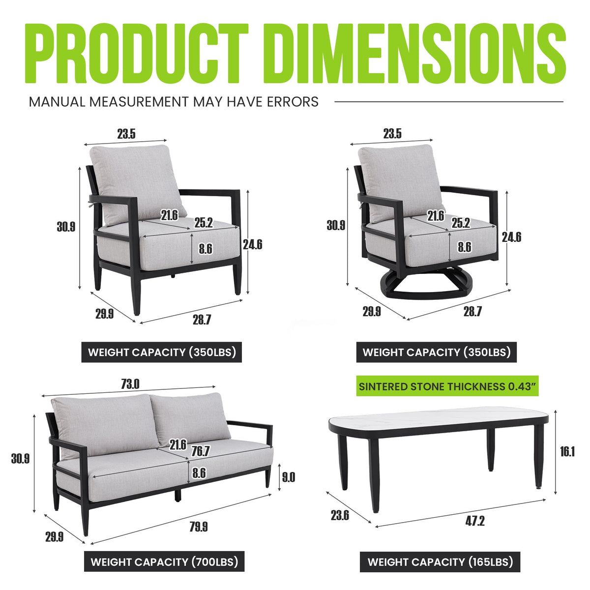 Outdoor Conversation Set With Chairs, Bench Sofa, Tables, Sunbrella Cushions