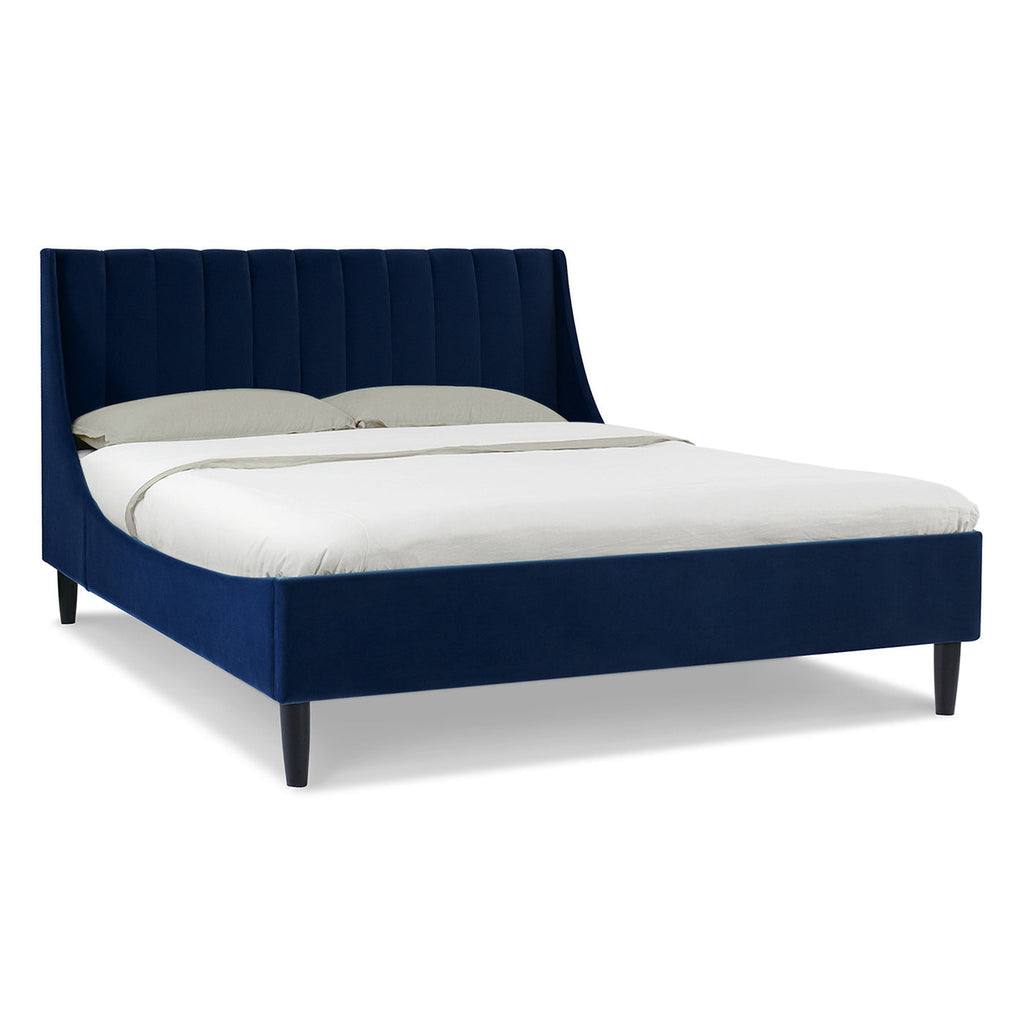 Aspen Vertical Tufted Headboard Platform Bed Set, Queen, Navy Blue Velvet