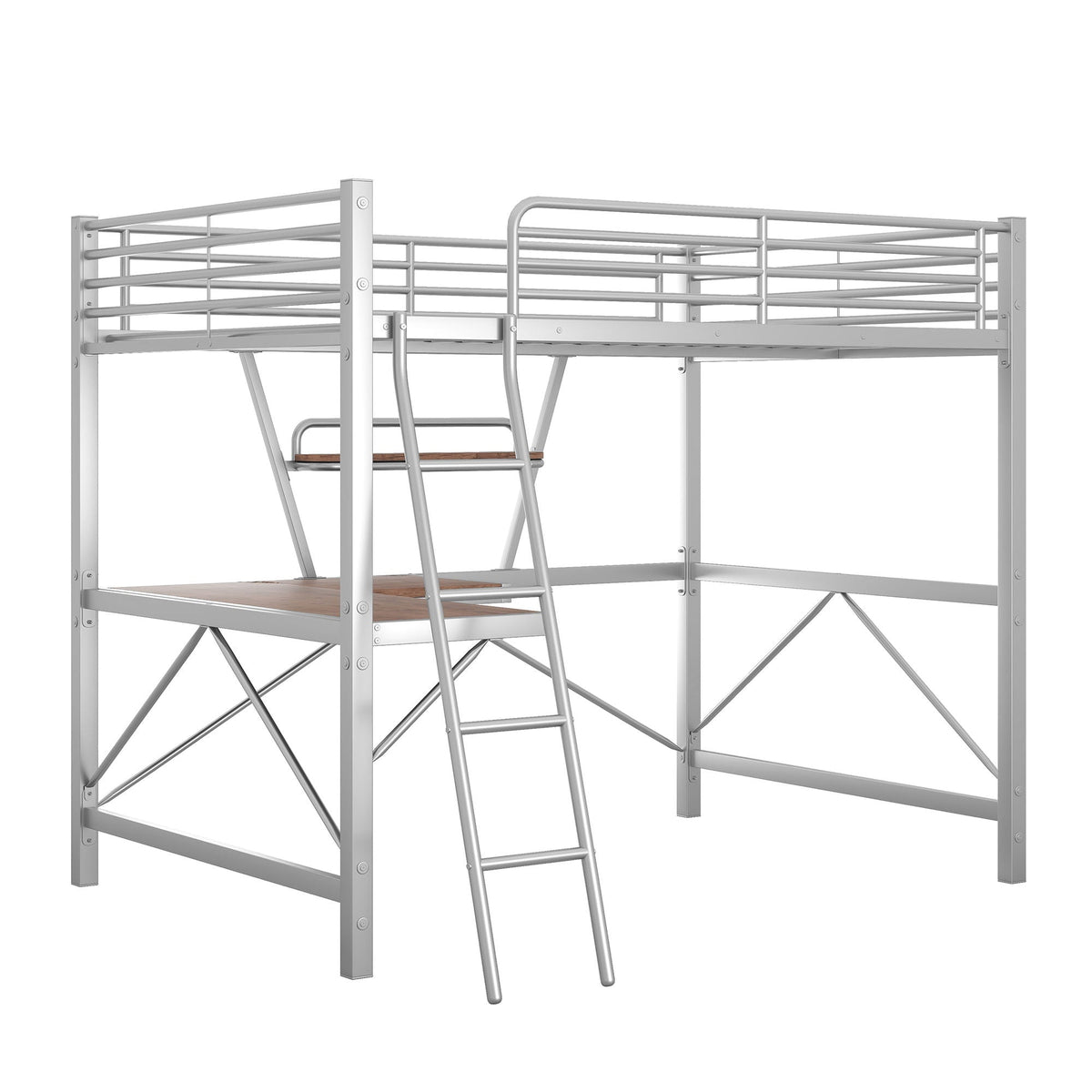 Loft Bed With Desk And Shelf, Modern Design