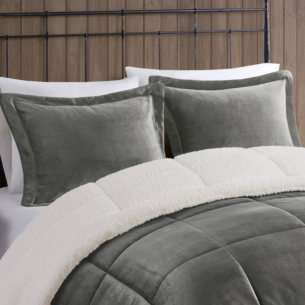 Full/Queen Plush to Sherpa Down Alternative Comforter Set