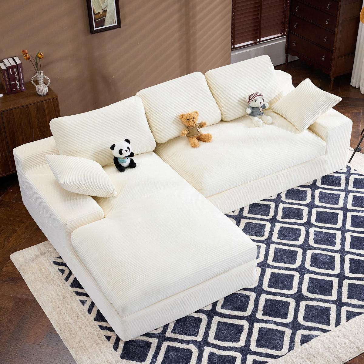 Compressed Sofa With 3 Back Cushions, 2 Throw Pillows