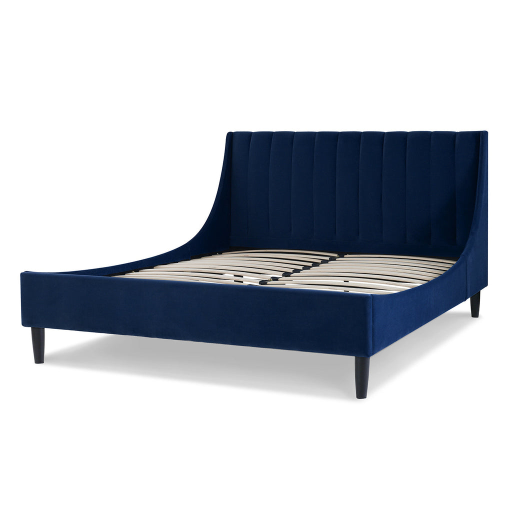 Aspen Vertical Tufted Headboard Platform Bed Set, Queen, Navy Blue Velvet