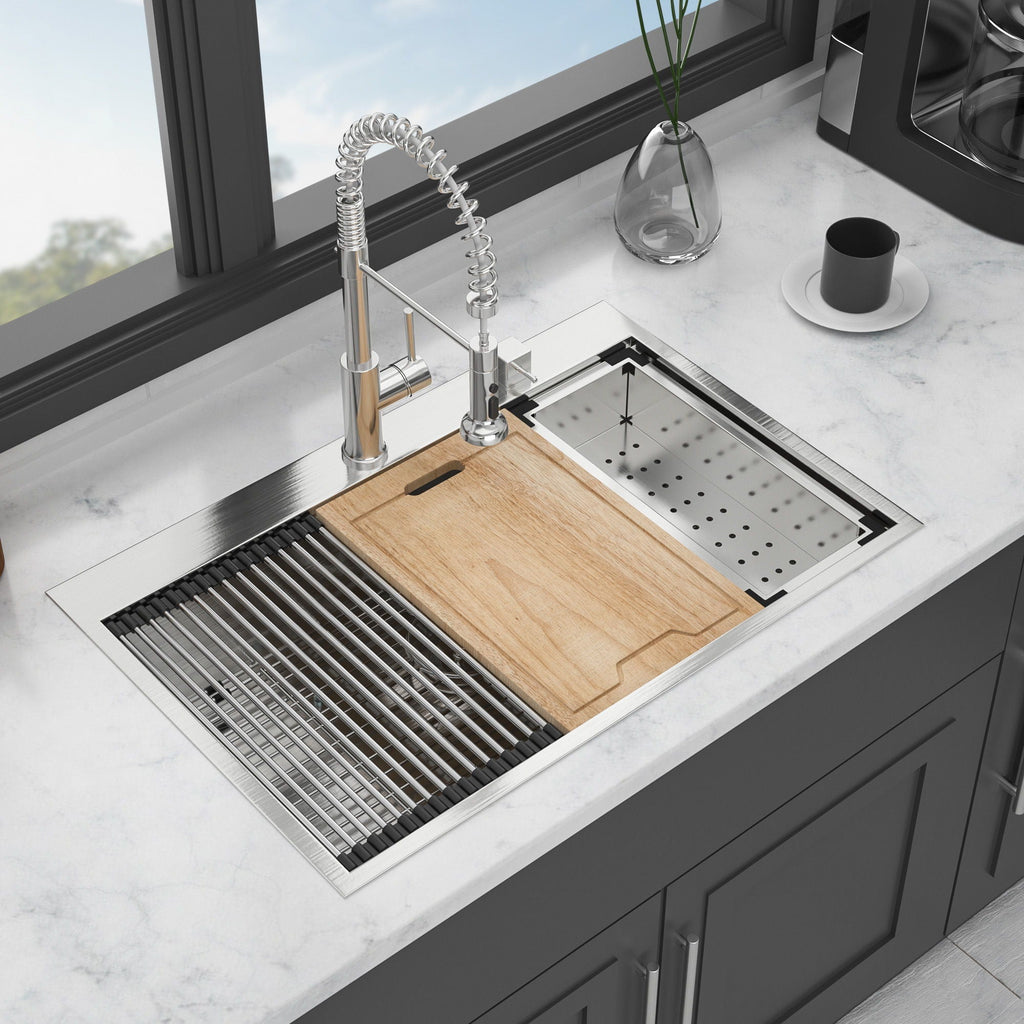 Drop In Kitchen Sink With Workstation, 16 Gauge - Brushed Nickel