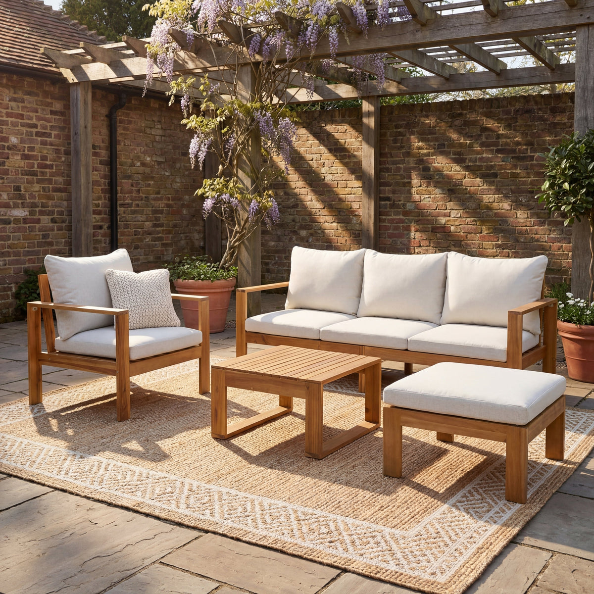 Outdoor 4pcs Acacia Sectional Patio Sofa Set