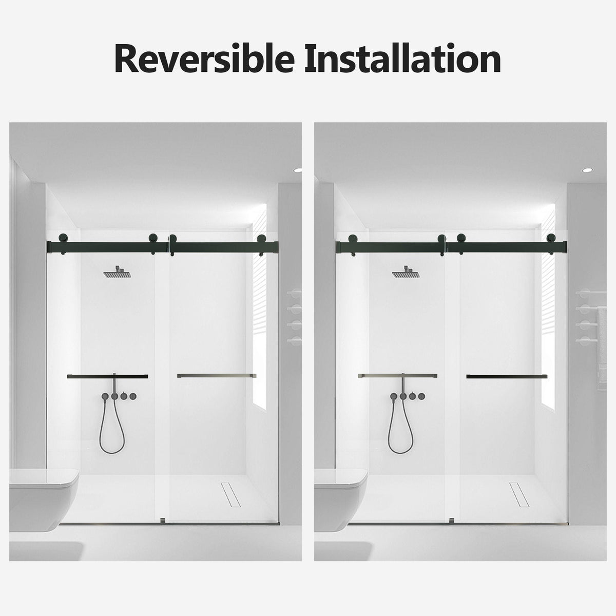 Frameless Double Sliding Soft-Close Shower Door, 3 / 8" (10Mm) Thick SGCC Tempered Glass Door, Matte