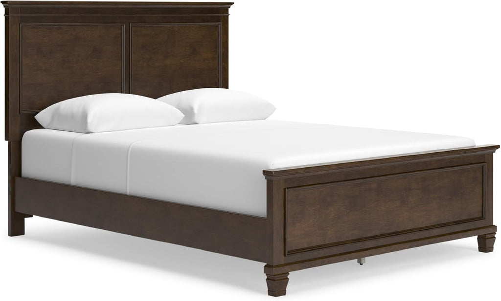 Signature Design by Ashley Danabrin Traditional Queen Panel Bed with Tapered Feet, Foundation or Box Spring Needed, Dark Brown