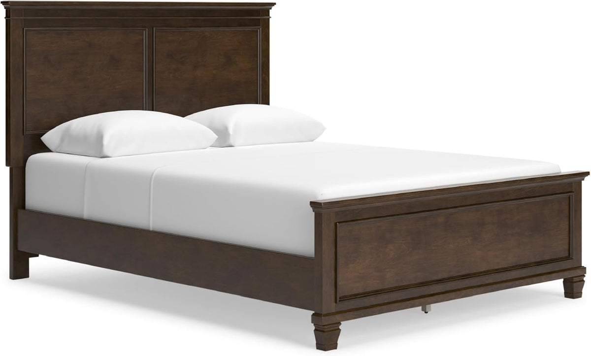 Signature Design by Ashley Danabrin Traditional Queen Panel Bed with Tapered Feet, Foundation or Box Spring Needed, Dark Brown