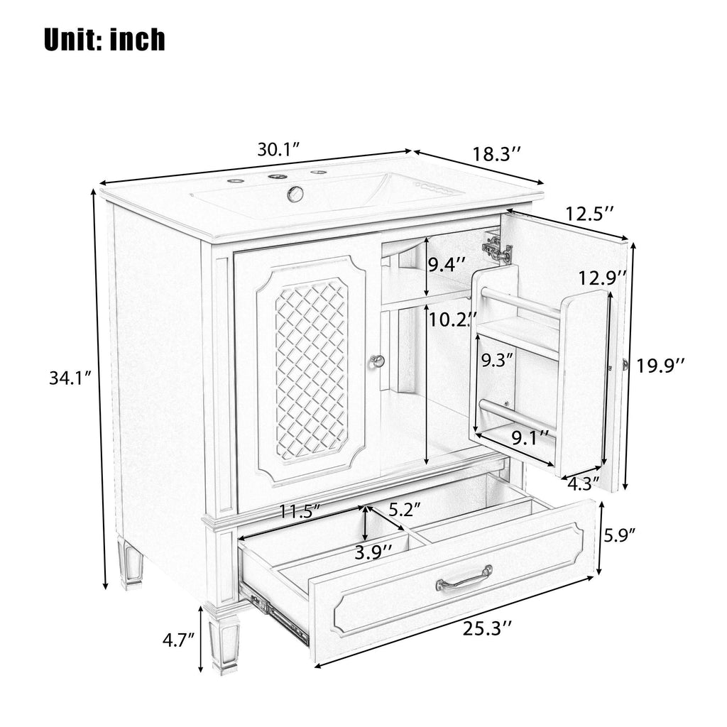 Bathroom Vanity With Sink, Soft Closing Door, Multi Functional Storage