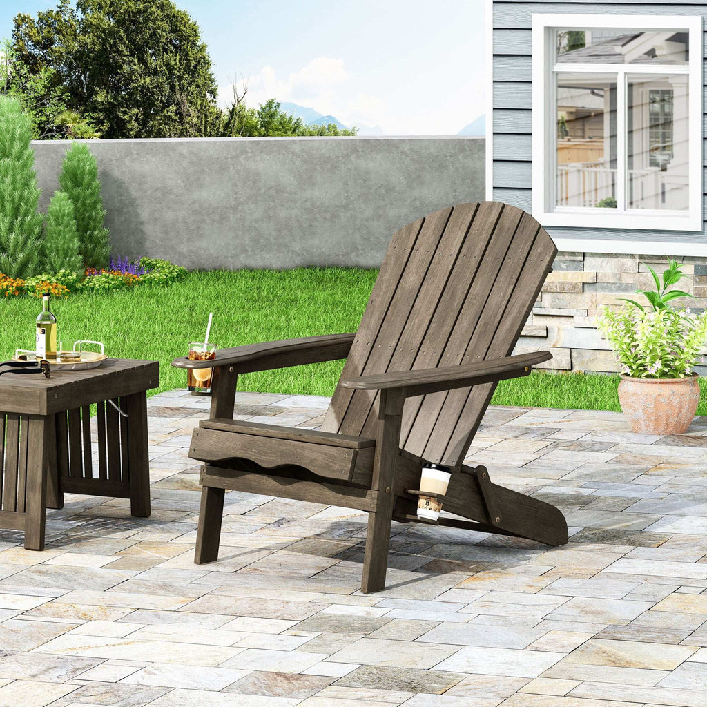 Zenithia Outdoor Foldable Adirondack Chair With 2 Cup Holders