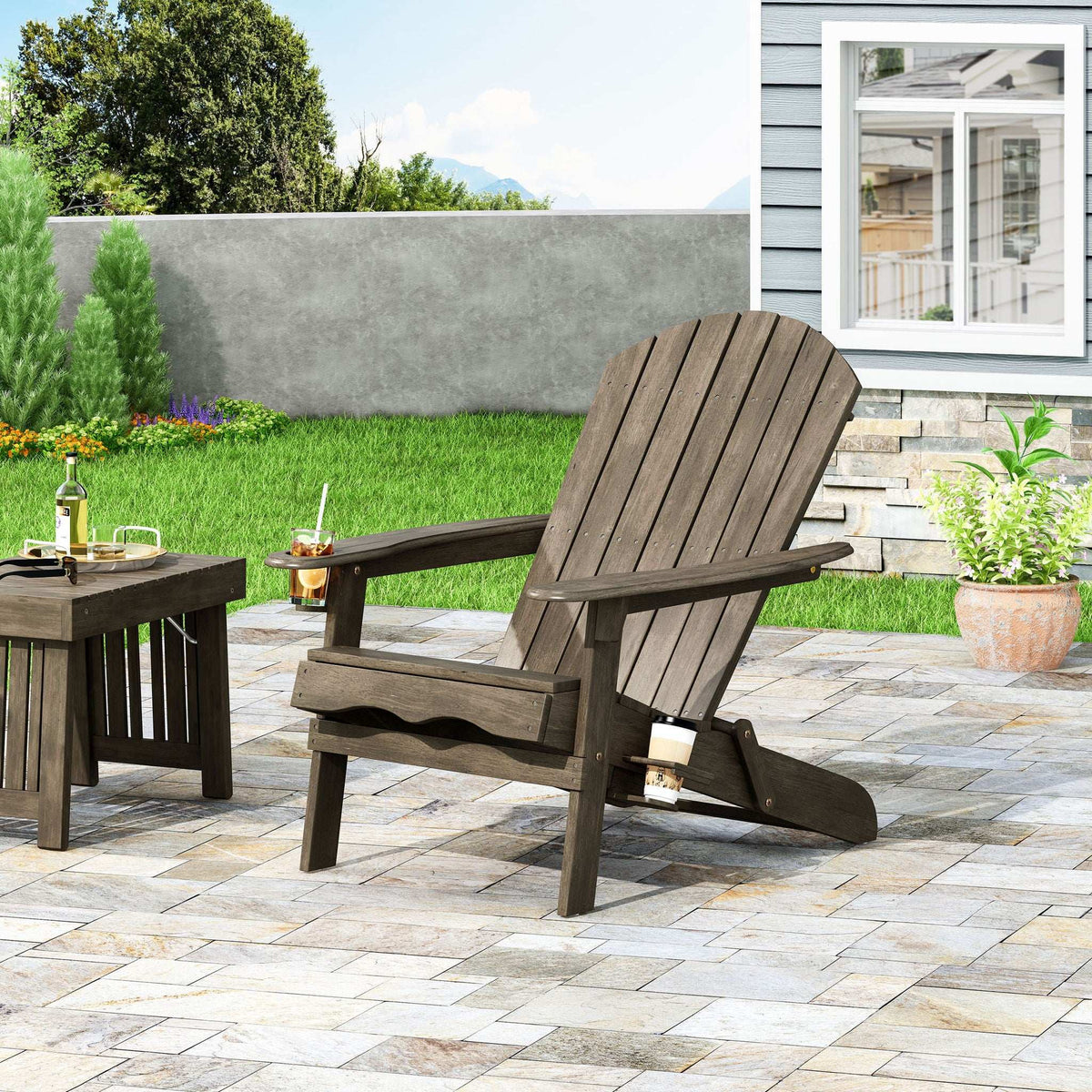 Zenithia Outdoor Foldable Adirondack Chair With 2 Cup Holders