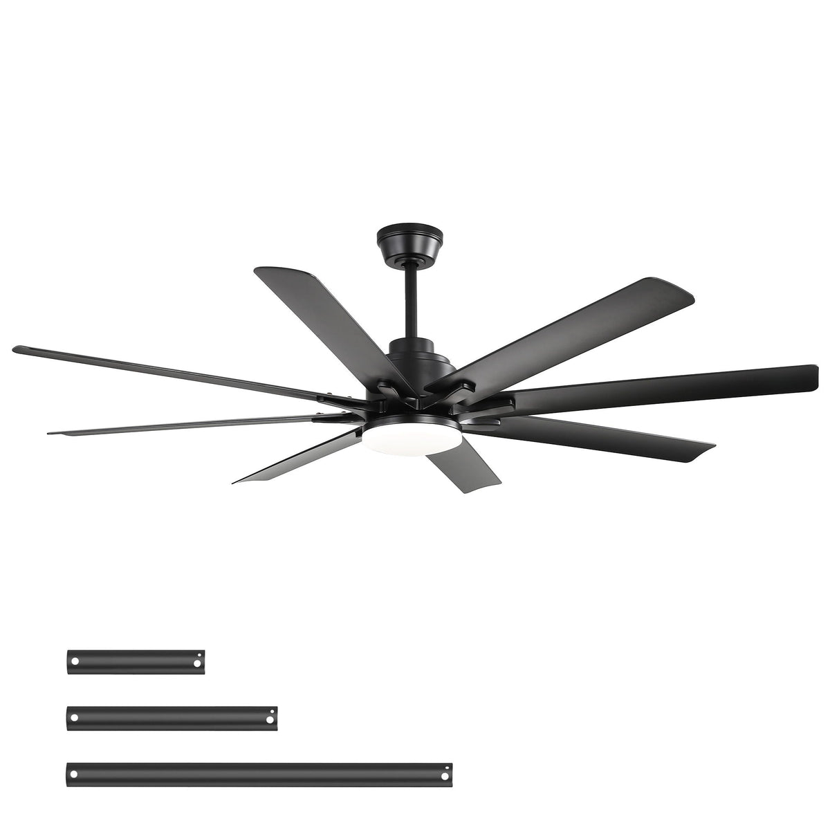 Ceiling Fan With Light 8 Blades, 18W LED 3 Color Dimmable Light - Matte Black