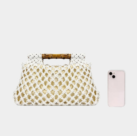 Hollow-out Bamboo-Section Handle Handwoven Small Square Bag
