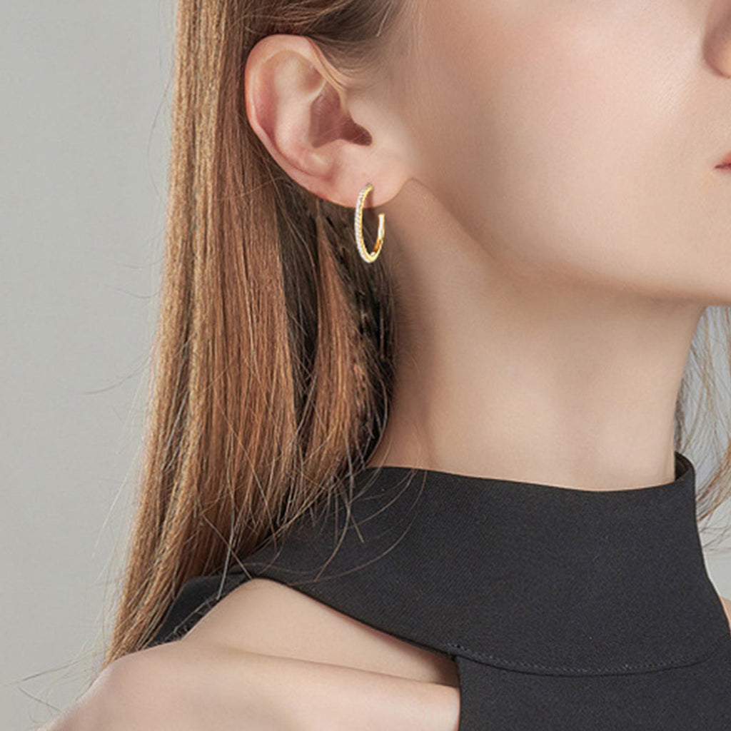 Inlaid Sparkala™ Pure Sterling Silver C-Hoop Earrings