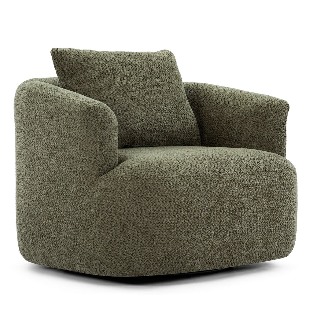 360° Swivel Barrel Sofa Chair With Throw Pillow, Upholstered Accent Chair