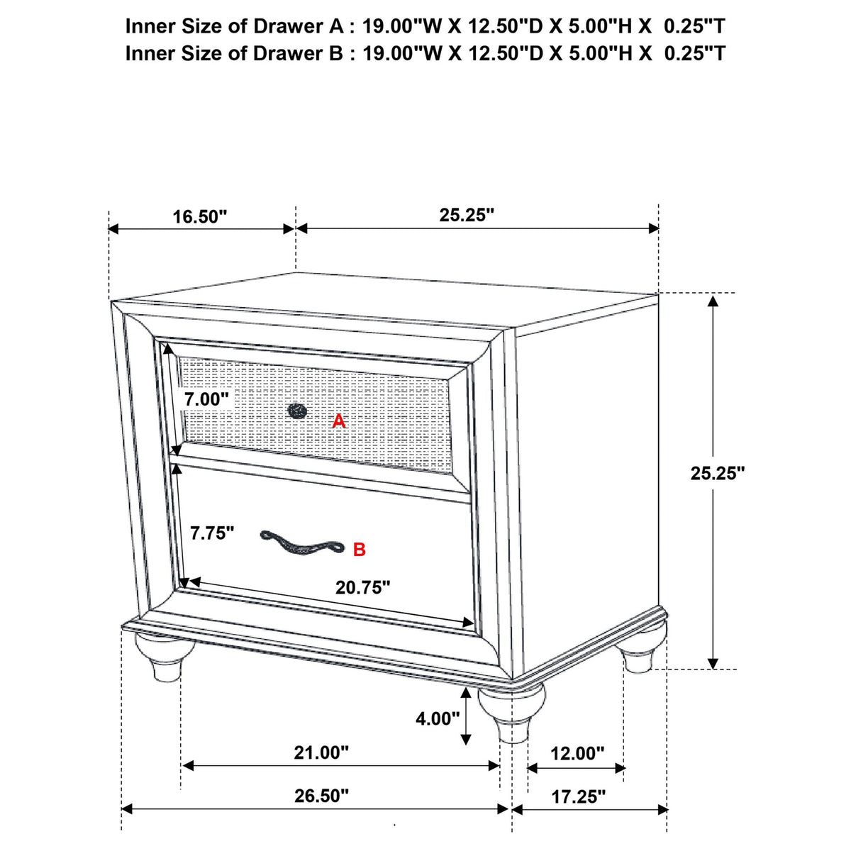 Barzini - 2 Drawer Nightstand Storage - White