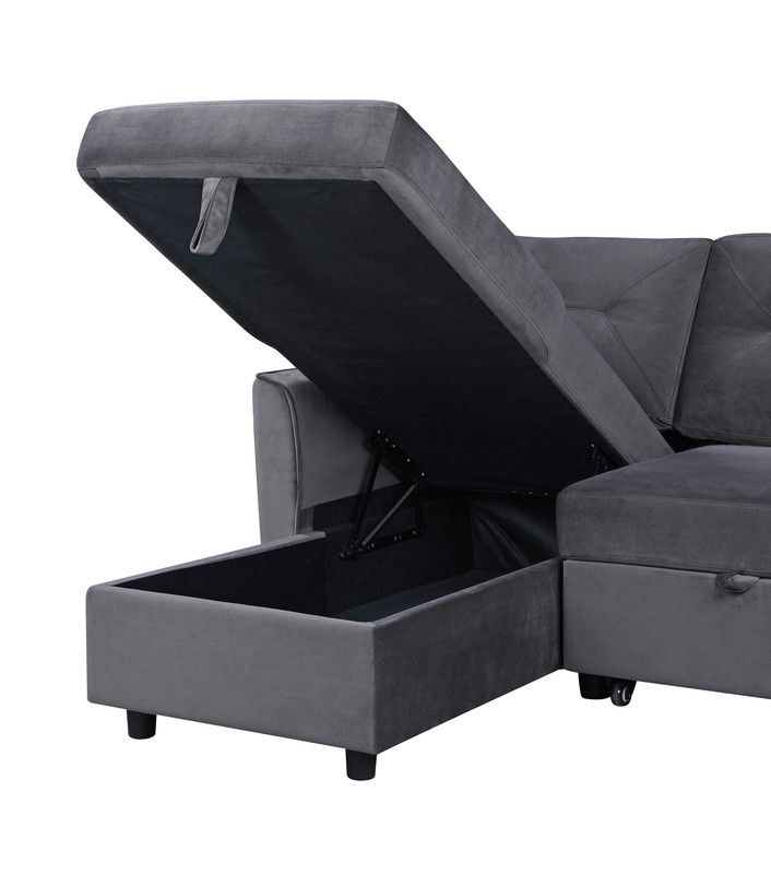 Hudson - Reversible Sleeper Sectional Sofa With Storage Chaise - Dark Gray
