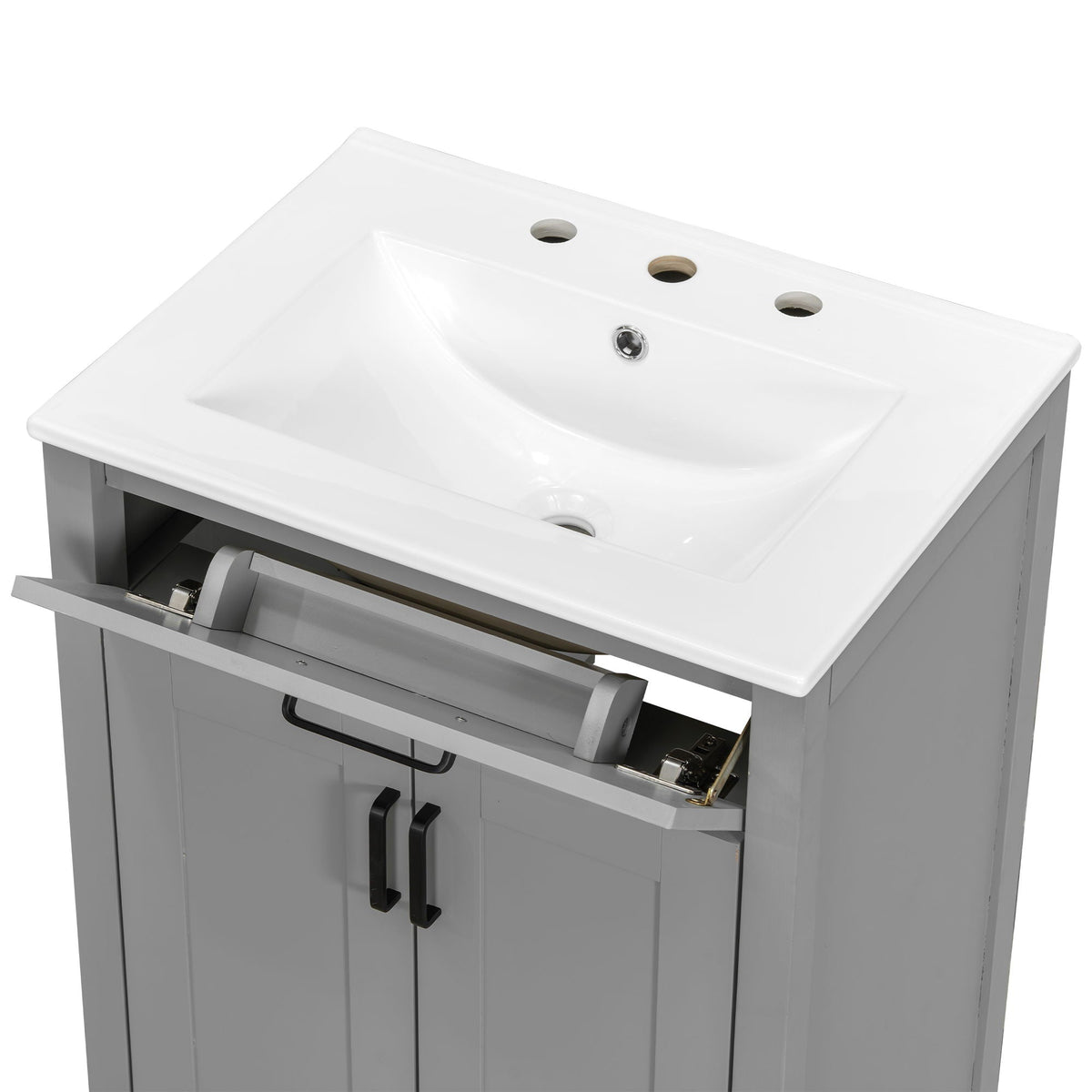 Bathroom Vanity With Ceramic Sink, Soft Close Doors, Flip Drawer, Double Layer Door Shelves