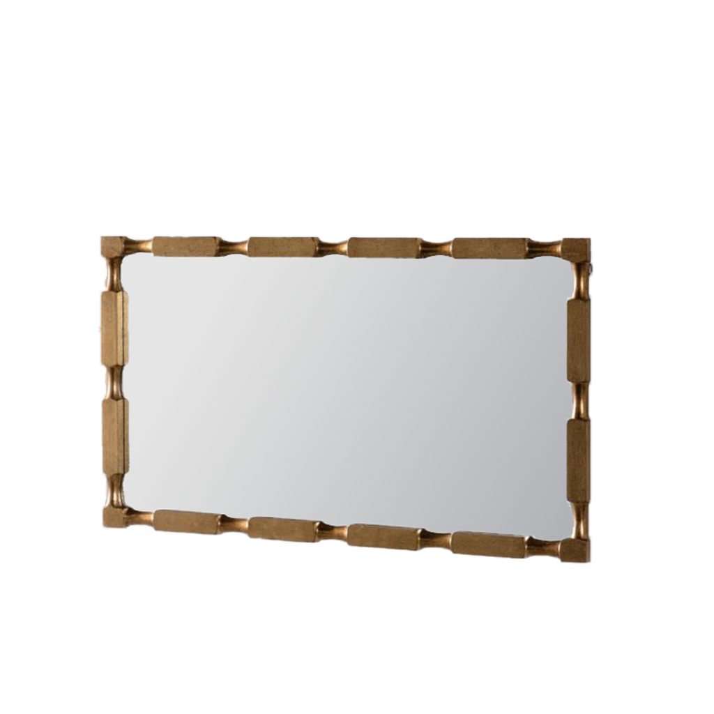 Gold Bamboo-Style Rectangular Wall Mirror, Textured Frame for Living Room/Bedroom/Entryway