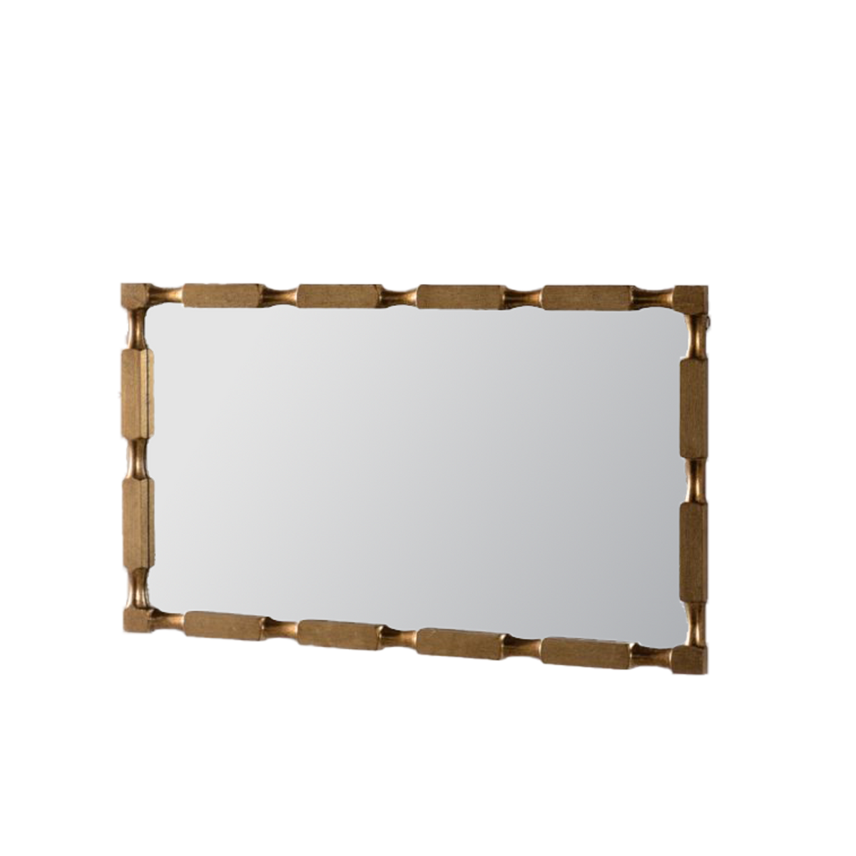 Gold Bamboo-Style Rectangular Wall Mirror, Textured Frame for Living Room/Bedroom/Entryway