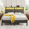 Full LED Bed Frame with Headboard Storage - Charging Station, Dark Gray