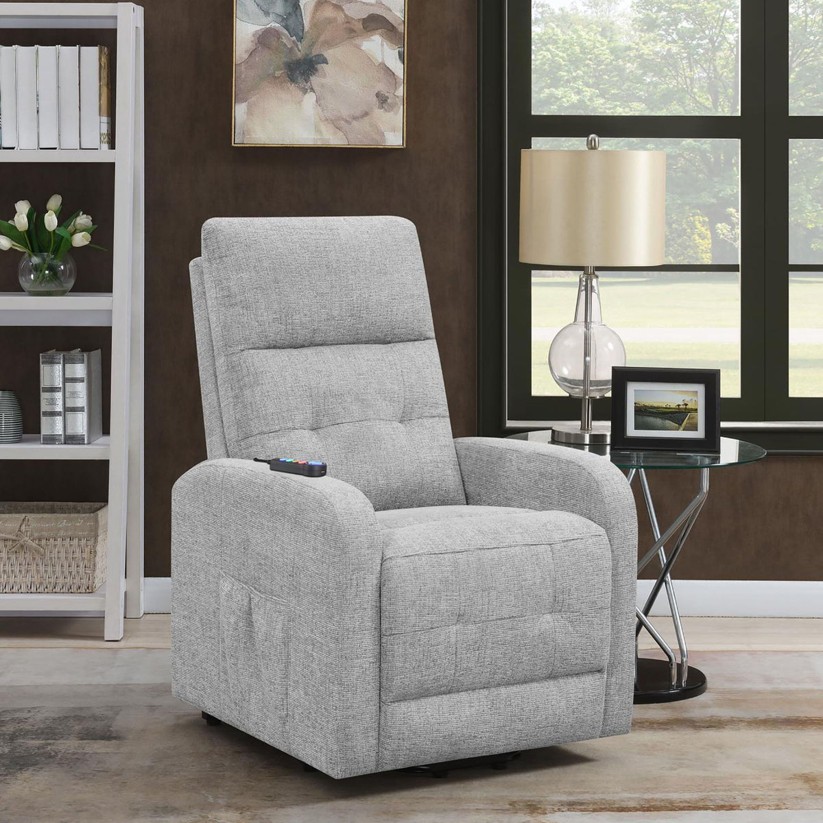 Tufted Power Lift With Foam Cushioning And USB Charging Ports - Gray