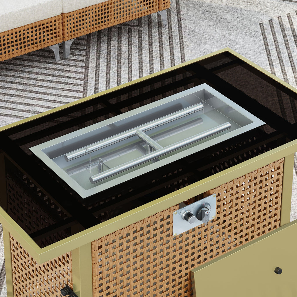 K&K 8-Piece Patio Furniture Set with Fire Pit Table