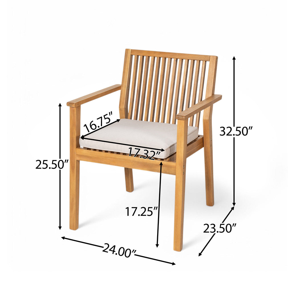 5 Piece Patio Furniture Set Acacia Wood Table And 4 Heavy Duty Cushioned Chairs