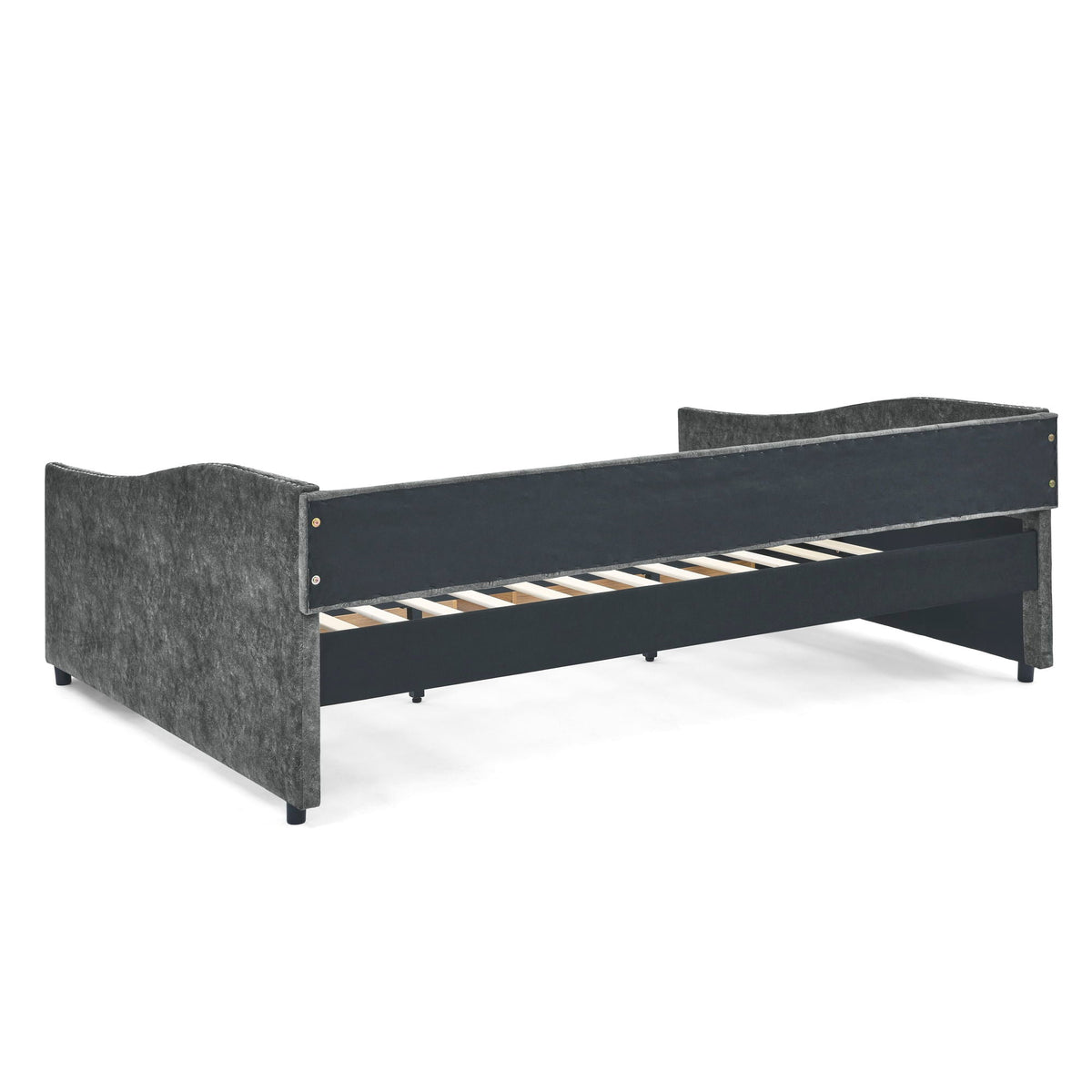 Upholstered Tufted Daybed With 2 Drawers, Waved Arms
