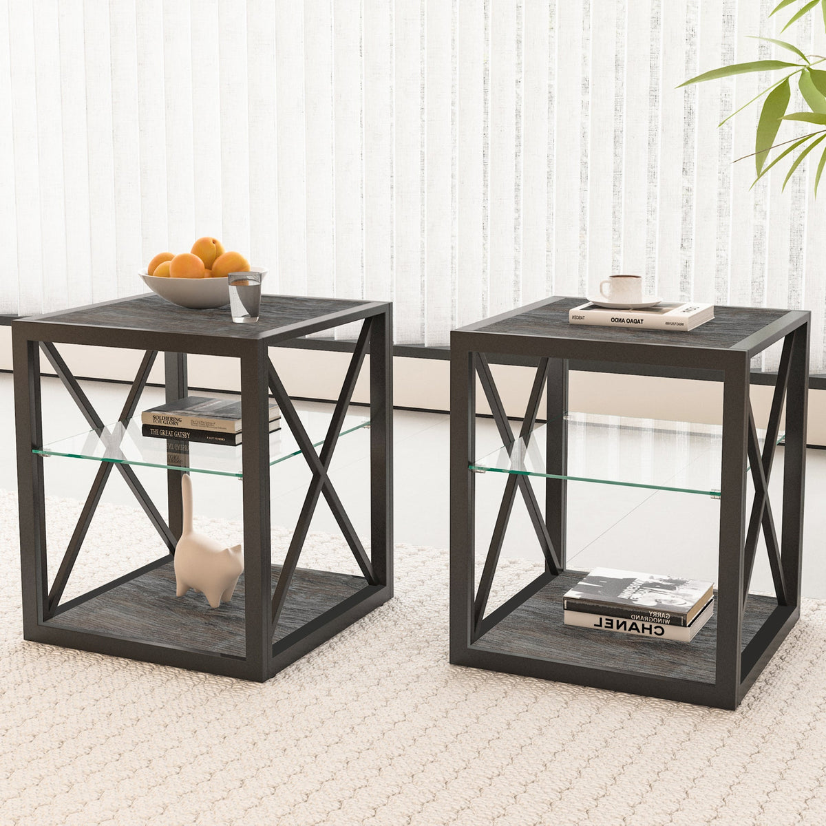 Set of 2 Modern End Tables for Bedroom & Living Room