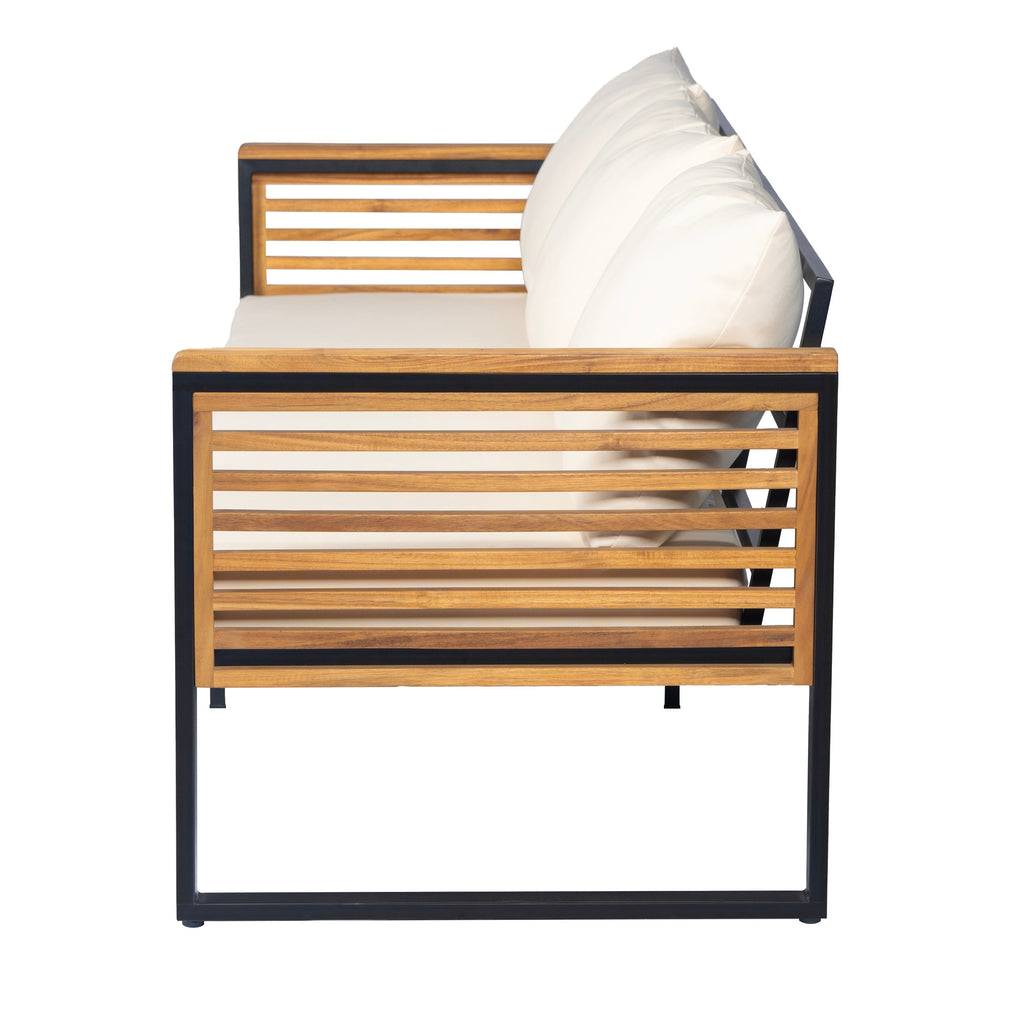 Outdoor 4-Piece Acacia Wood and Metal Patio Sofa Set