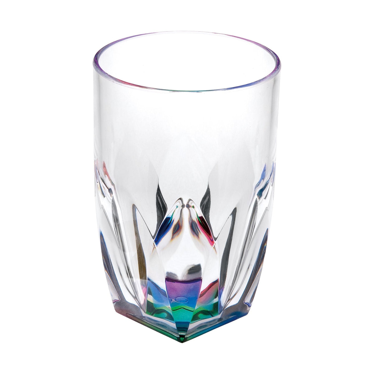 Rainbow Diamond Acrylic Glasses Drinking (Set of 4) Hi Ball 17Oz, Bpa Free Plastic Cocktail Glasses - Clear