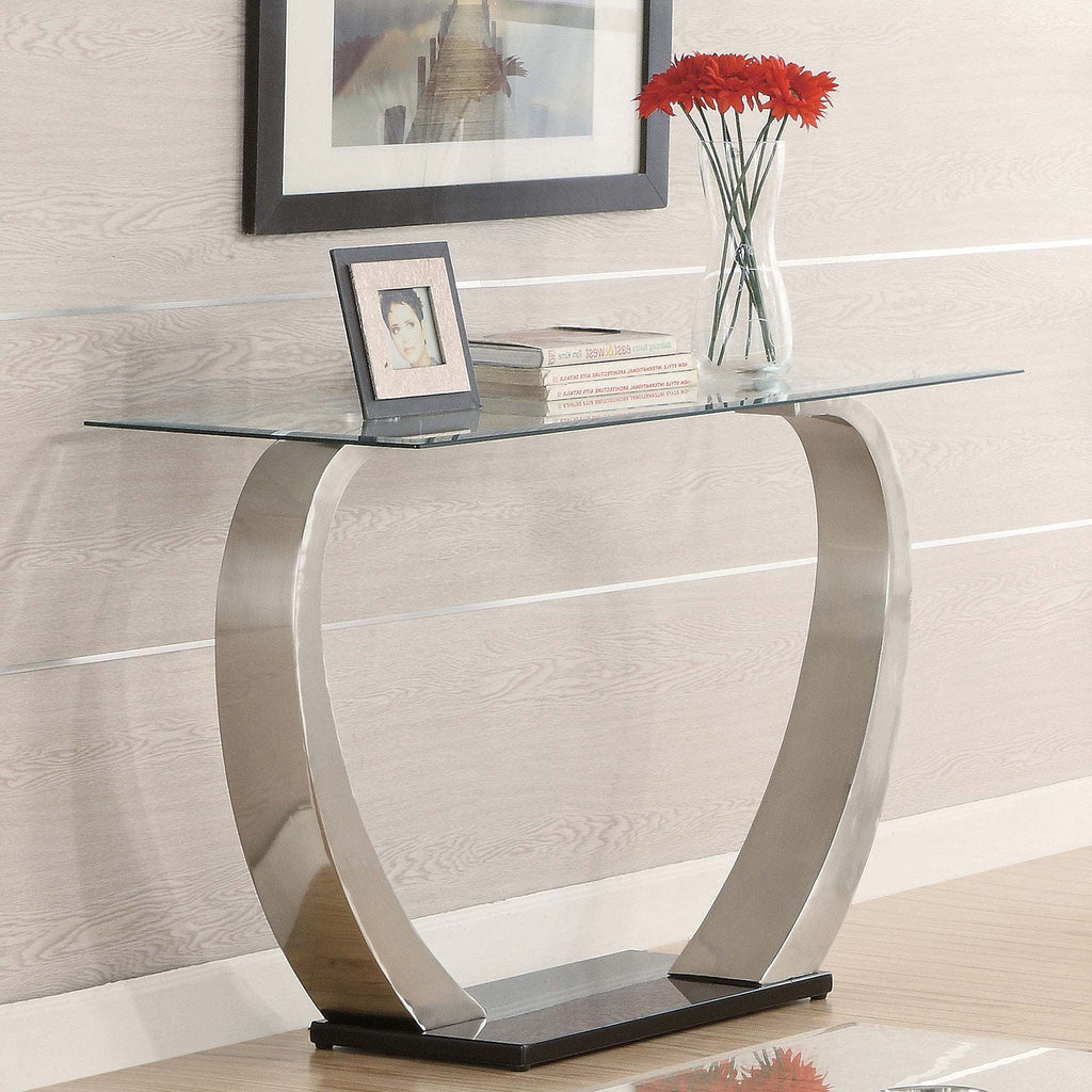 Lana - Satin Glass Top Base Console Table - Silver